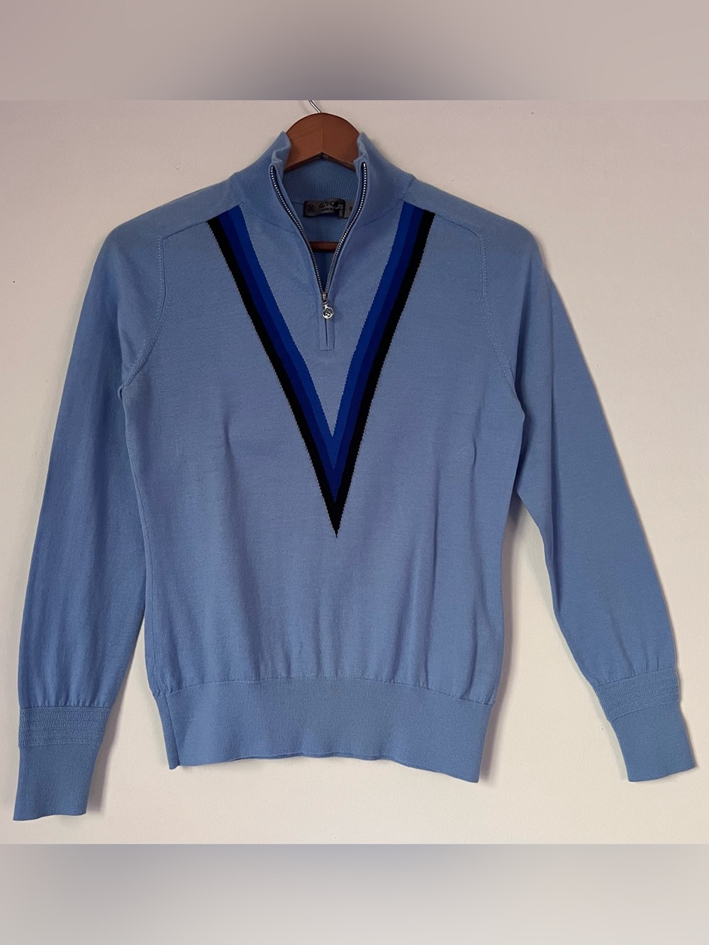 G/FORE Women’s Triple V Quarter Zip Merino Wool Golf Sweater Pullover Blue S
